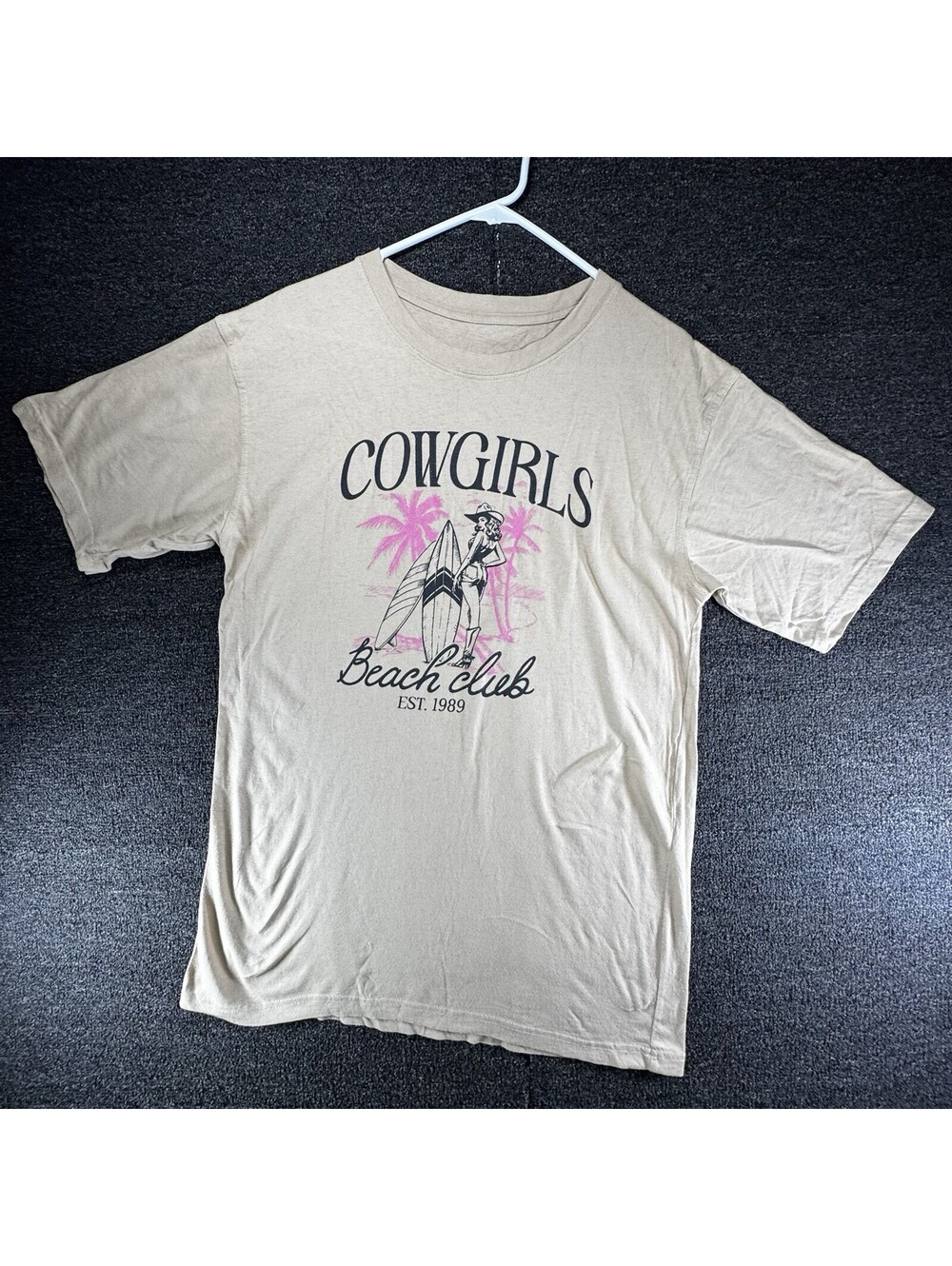 Cowgirls Beach Club EST. 1989 Surf Graphic T-Shirt (Beige / Tan)